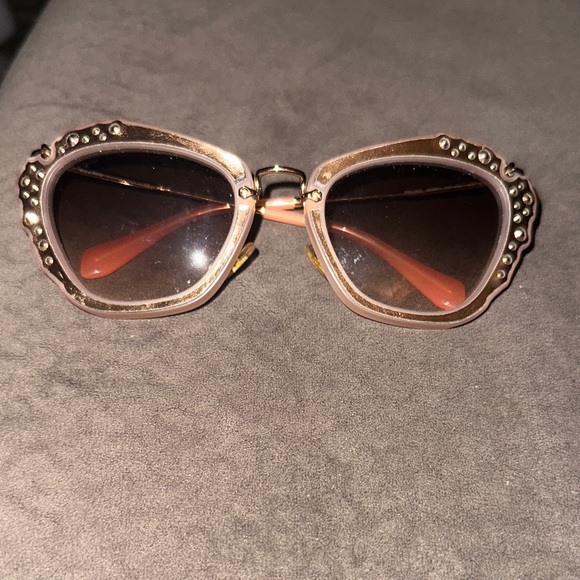 Miu Miu Gold and Brown Embellished Sunglasses - Picture 1 of 5